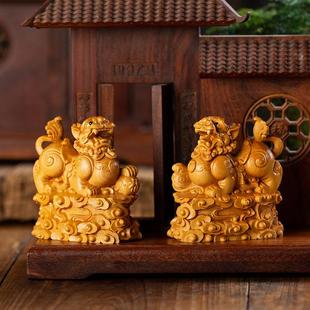 小叶黄杨木雕刻盘玩手把件神兽动物天禄貔貅居家装饰风水摆饰
