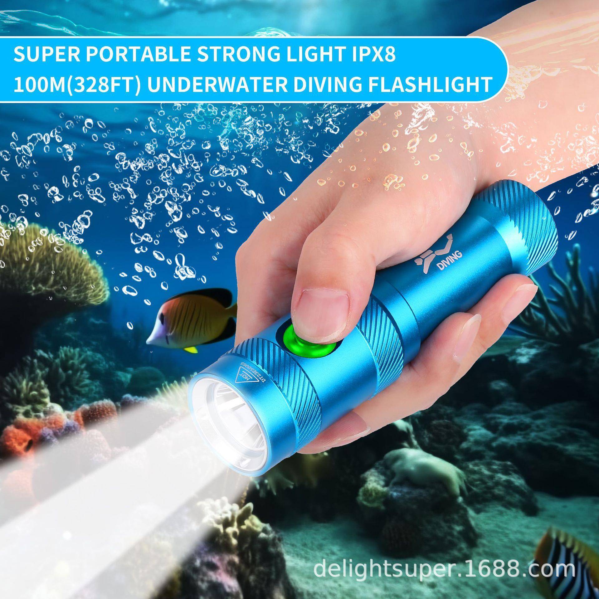 新品手持便携水陆双用L2LED手电筒碧海青天之蓝潜水手电筒DM006