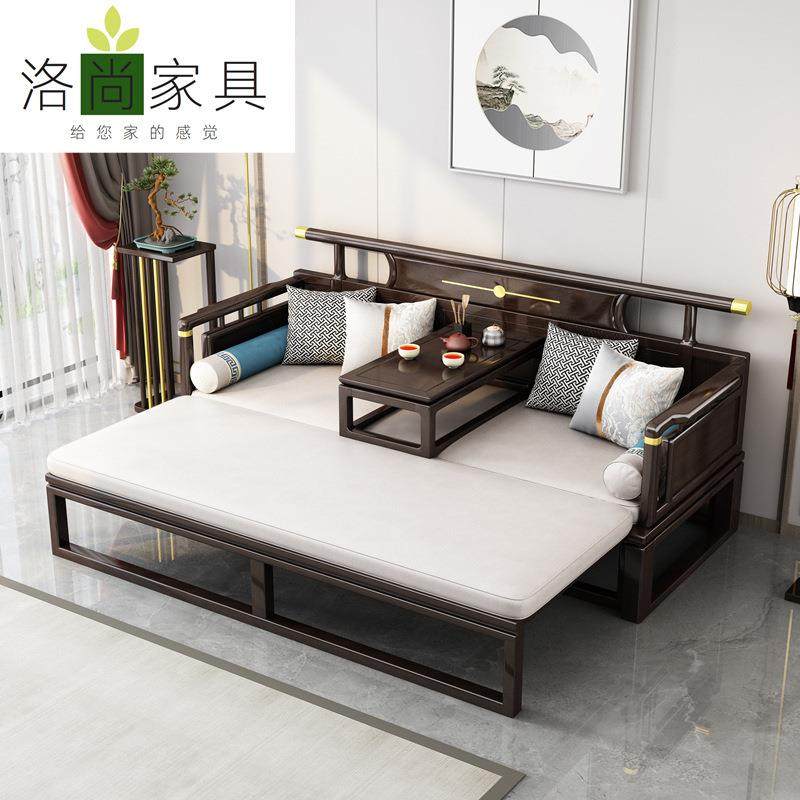 新款新中式实木罗汉沙发床现代简约小户型客厅推拉床塌炕几罗汉床