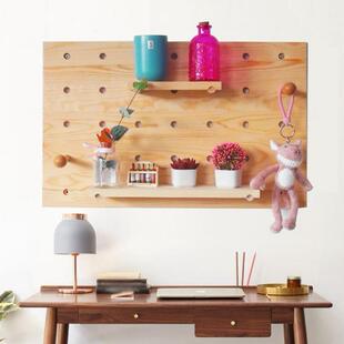 实木装饰洞洞板置物架卧室免打孔装饰木制洞洞板墙面置物架