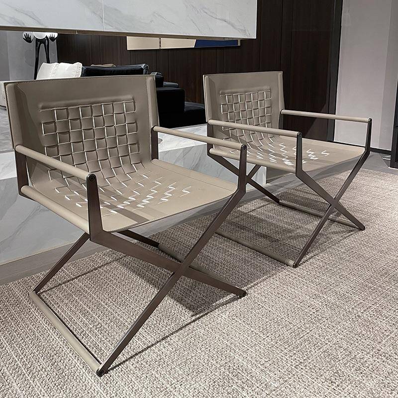 意式极简马鞍皮编织懒人沙发椅高档客厅不锈钢休闲椅单人洽谈椅子