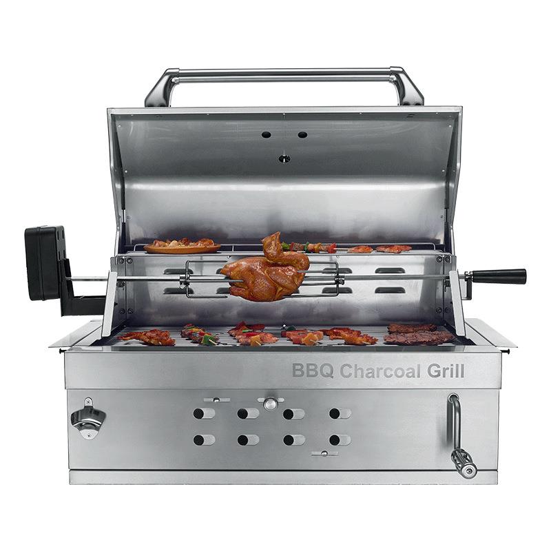 户外烧烤木炭炉不锈钢嵌入式不锈钢烤网，摇杆把手可升降碳盘