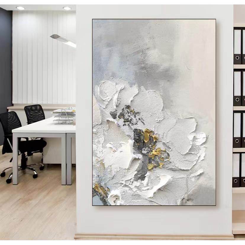 纯手绘油画花卉现代肌理轻奢客厅装饰画简约立体餐厅玄关大幅挂画