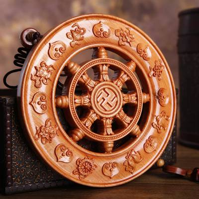 文王风水工艺品折扣桃木精雕法轮正法法轮