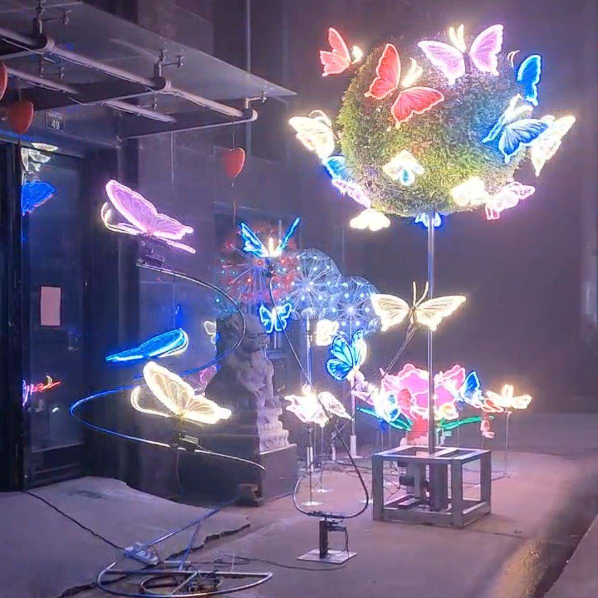 LED动态蝴蝶灯小区公园庭院球形蝴蝶景观灯夜景亮化蝴蝶造型灯具
