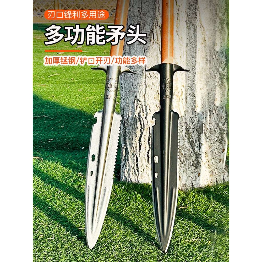 军印矛头锰钢工兵铲多功能锯齿祖鲁枪户外野营开山开路砍劈柴工具