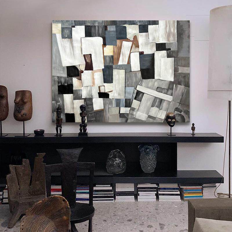 现代北欧几何抽象挂画纯手工立体油画客厅装饰画沙发背景壁画大气