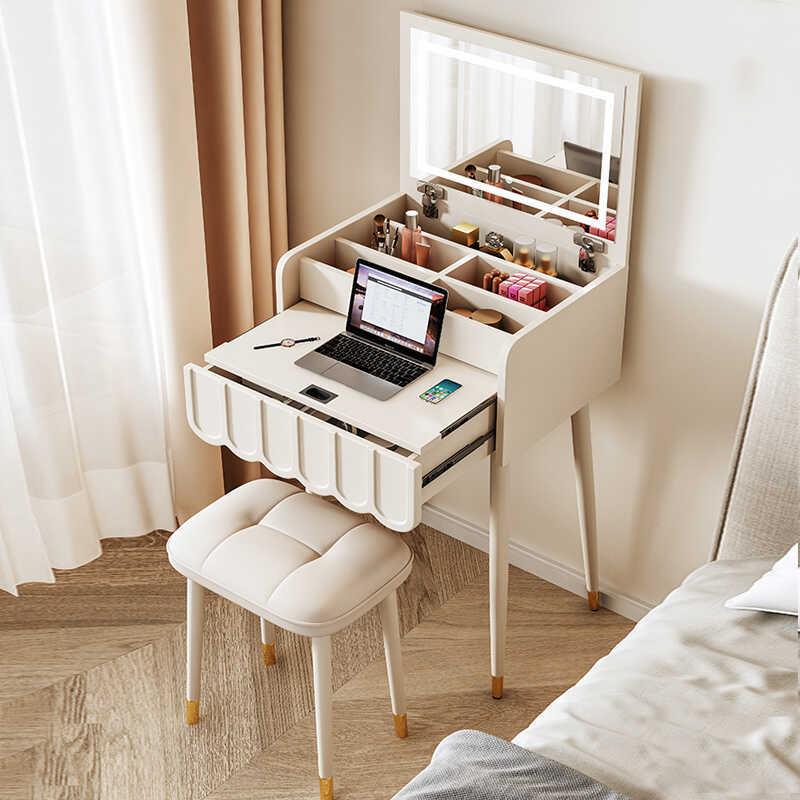 法式奶油风现代简约主卧室多功能小型翻盖梳妆台收纳柜一体化妆桌