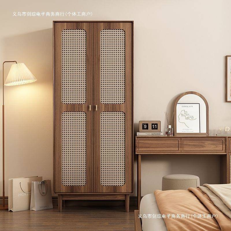 复古藤编衣柜家用卧室多功能立柜储物柜北欧小户型开放式组合衣橱