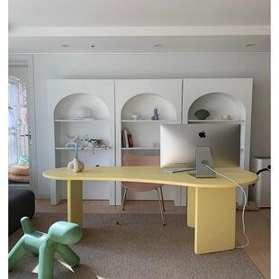 北欧网红实木办公桌简约现代家用卧室写字台书房异形简易黑色书桌