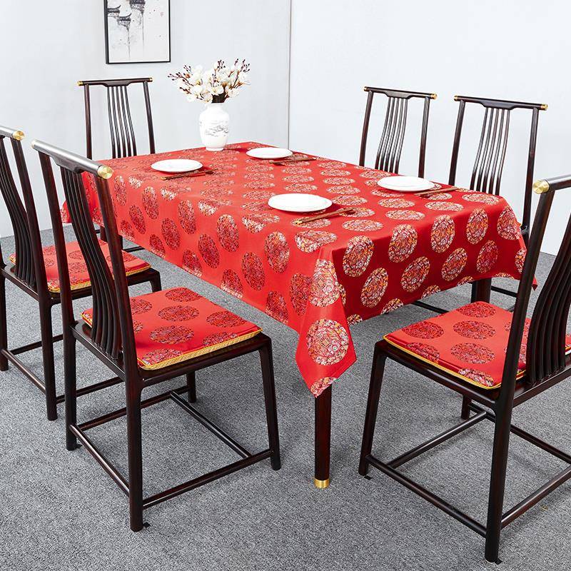 A9L新中式红色桌布布艺实木餐桌布台布茶桌长方形家用会议桌茶桌