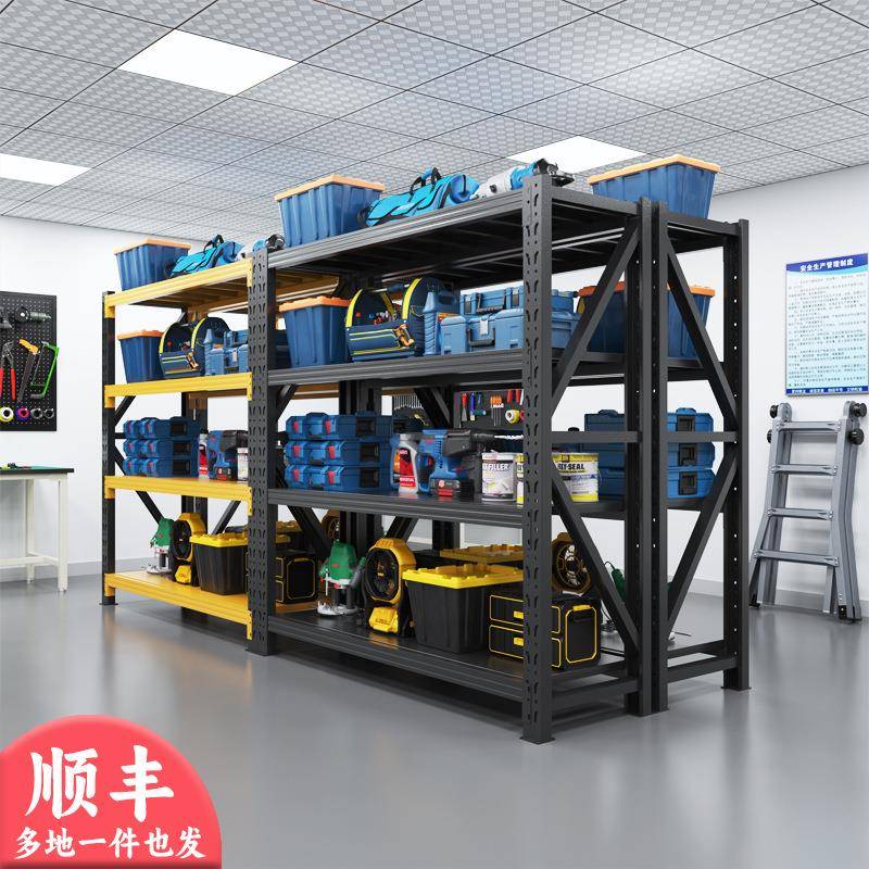 黑色仓储货架置物架多层重型仓库货物架地下室阳台家用杂物铁架子