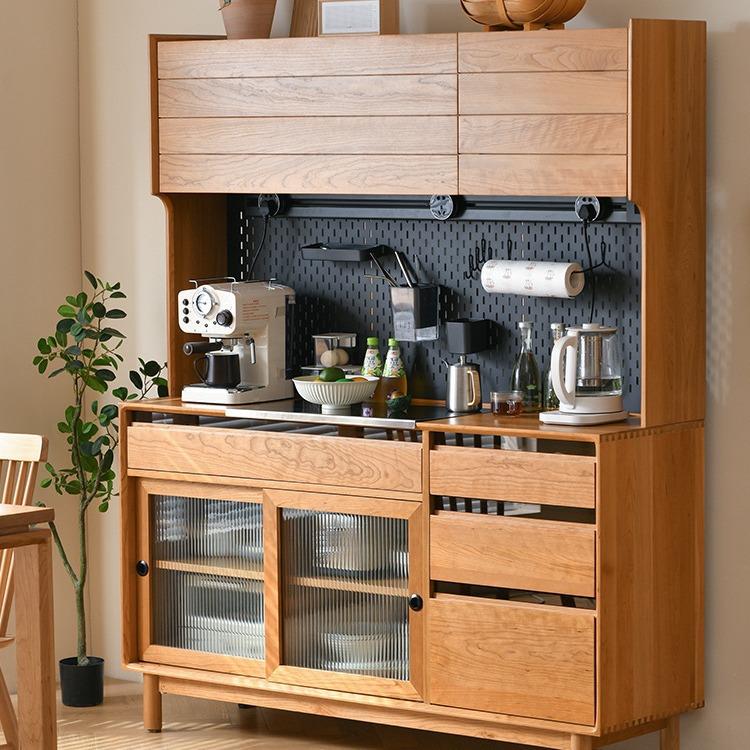 北欧实木餐边柜家用厨房茶水柜置物高柜日式餐厅洞洞板储物橱柜