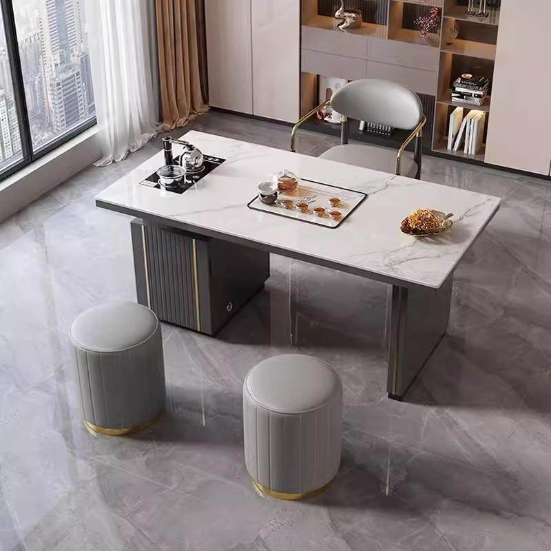 轻奢岩板茶桌椅组合现代简约家用阳台小茶台泡茶桌办公室一桌五椅