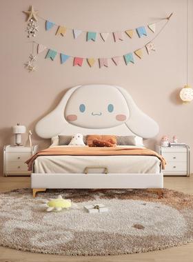 NRFB238#儿童床女孩公主床卧室卡通单人1米5现代简约真皮实木玉桂