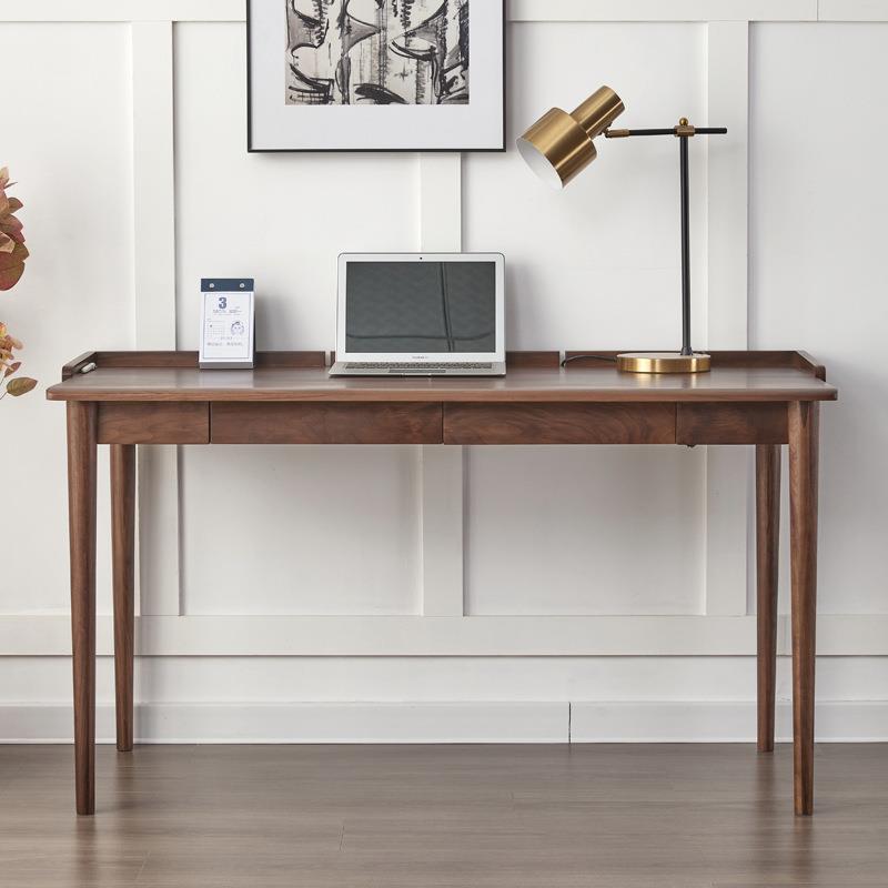 北欧黑胡桃木书桌日式简约樱桃木原木电脑桌书房抽屉办公桌写字桌