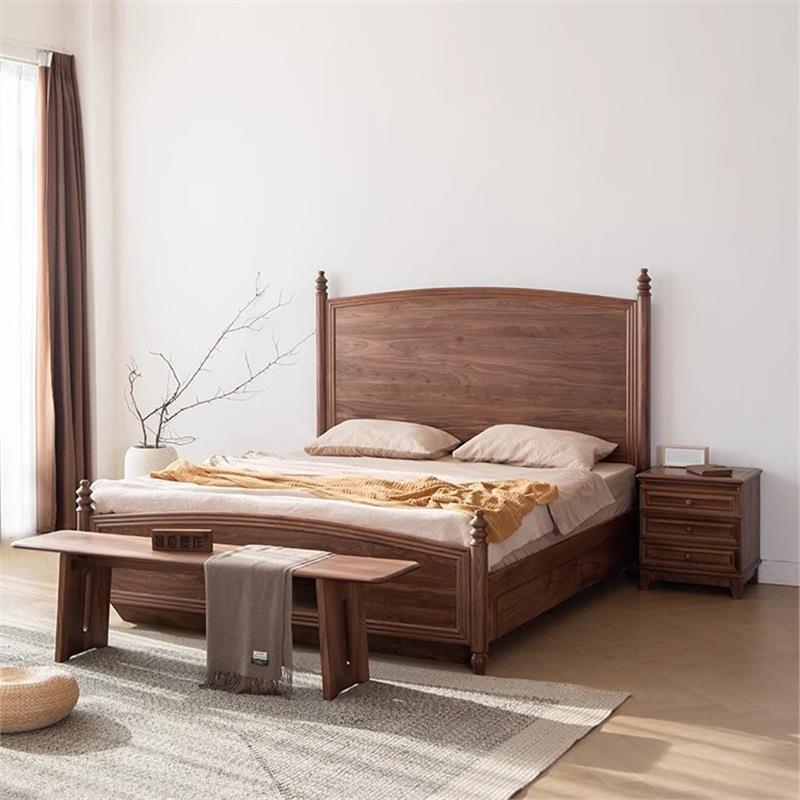 直销北美黑胡桃木全实木美式双人大床樱桃木原木现代主卧婚床