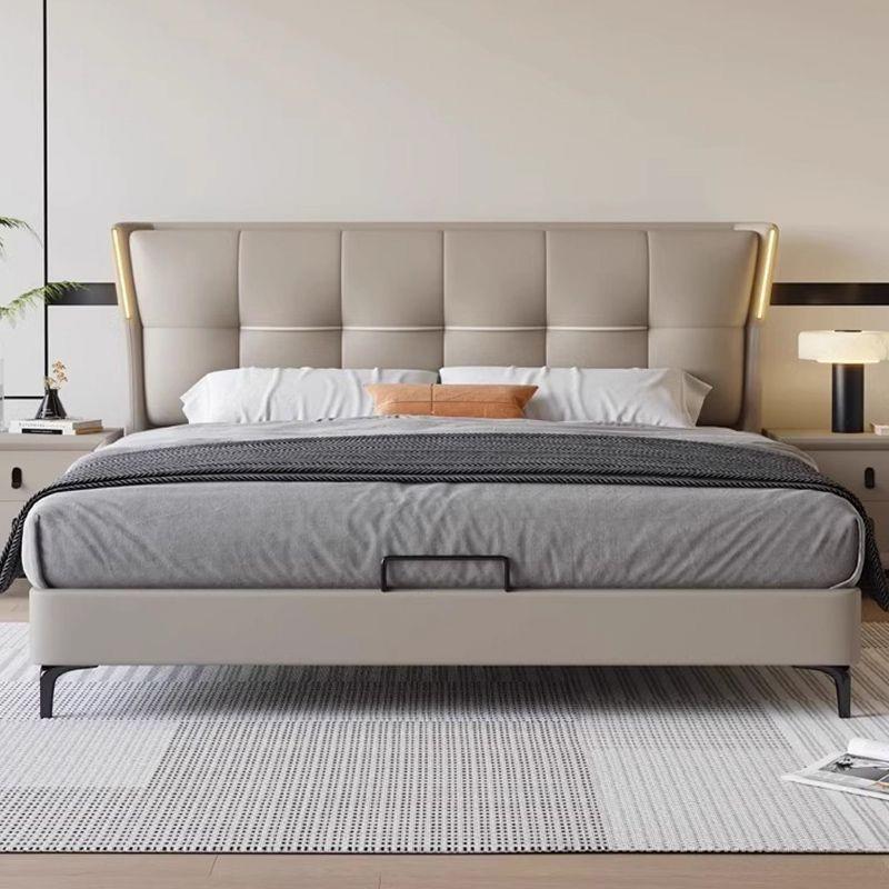 意式轻奢皮质床主卧大小户型双人床1米8婚床现代简约储物软包皮床