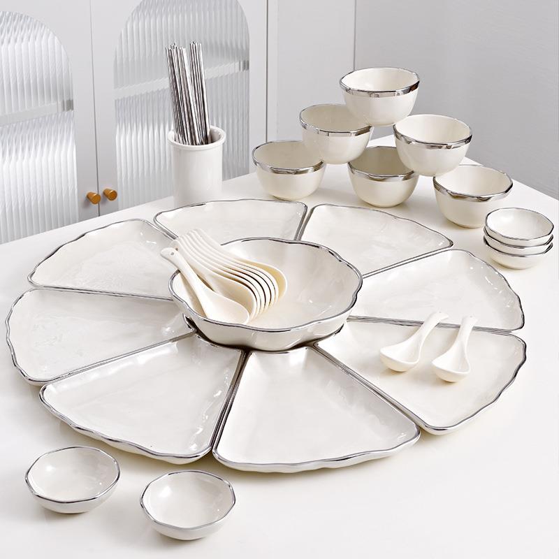 北欧新款陶瓷拼盘组合家用摆盘菜盘圆形圆桌不规则碟团圆餐具套装