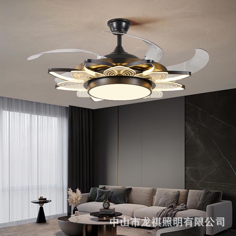风扇吊灯餐厅创意隐形风扇灯卧室现代简约家用吊扇灯客厅北欧外贸