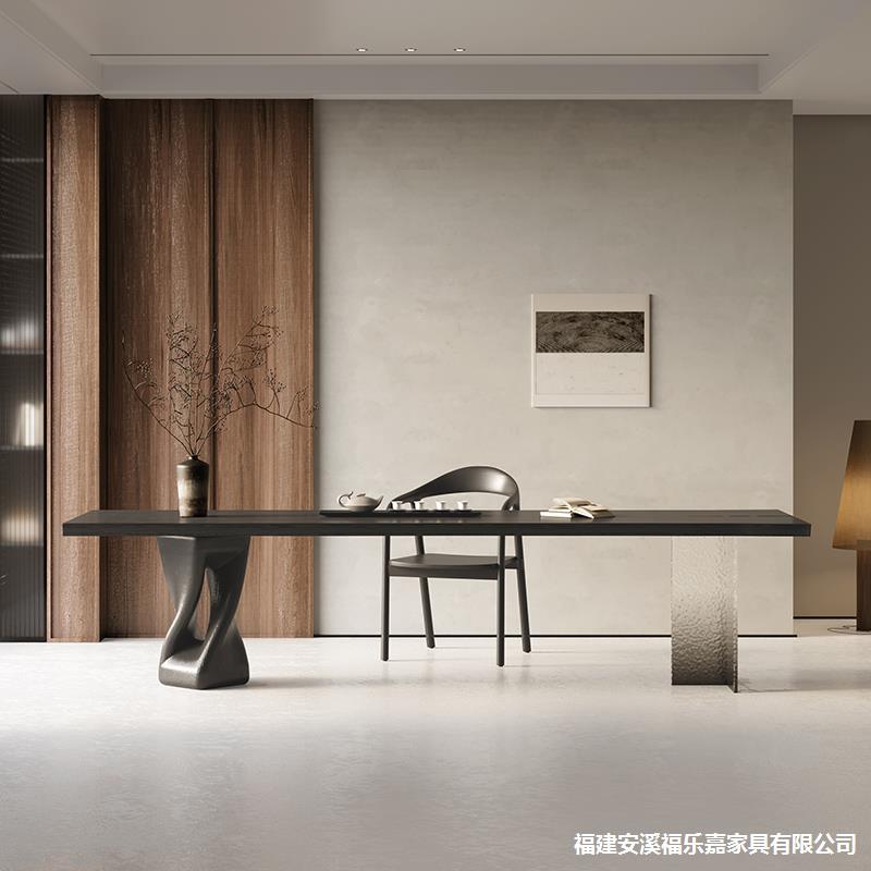 新中式茶桌椅组合客厅家用实木茶台碳化黑色茶台亚克力大板餐桌子