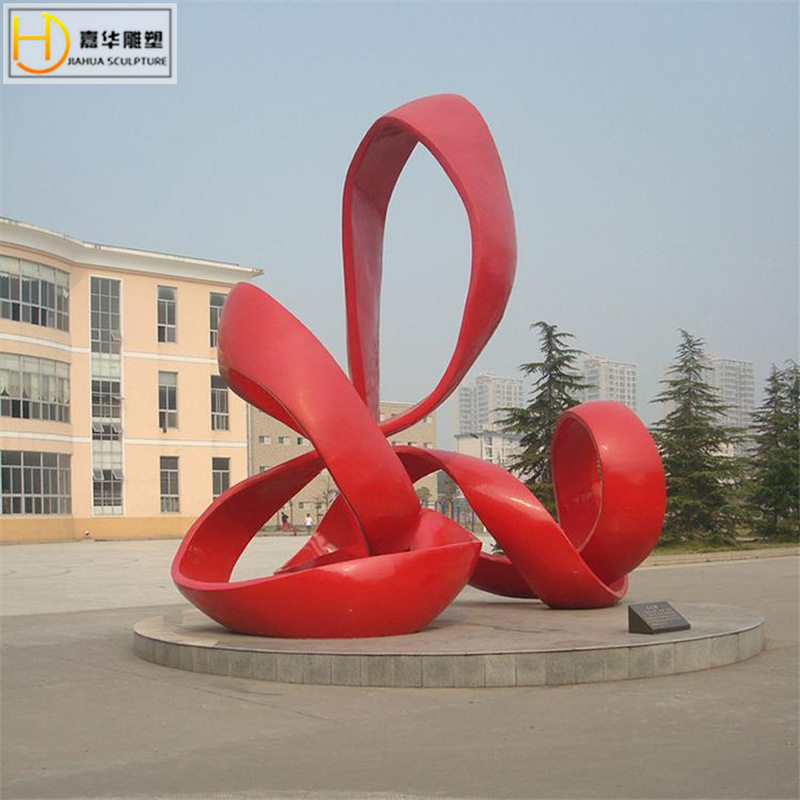 红色丝绸飘带摆件制作学校广场艺术摆件大型校园不锈钢抽象大雕塑