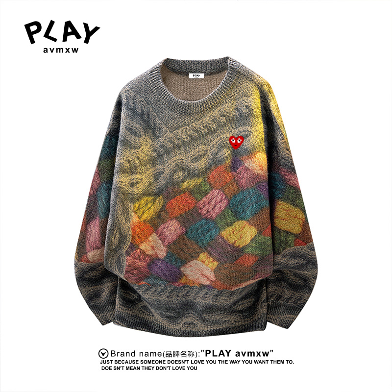PLAYAVMXW宽松立体印花圆领毛衣