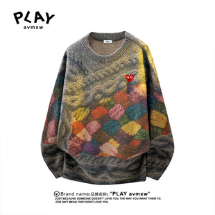 PLAY AVMXW 官方针织衫秋冬季新款情侣同款宽松立体印花圆领毛衣