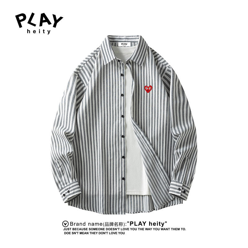 PLAYHEITY春秋情侣潮流条纹衬衫