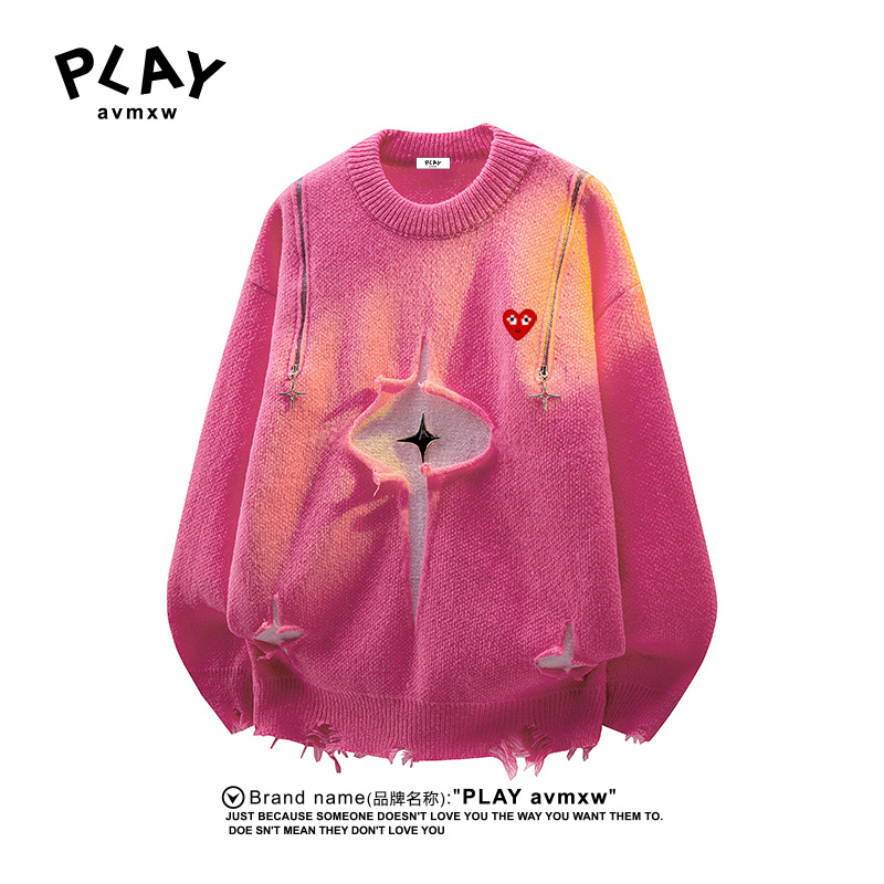 PLAYAVMXW美式高街星星圆领毛衣