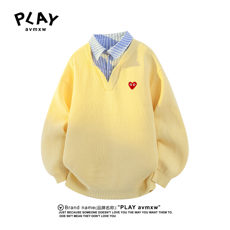 PLAYAVMXW潮牌休闲条衬衫领毛衣