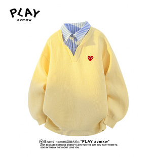 秋冬季 官方针织衫 新款 情侣同款 领毛衣 PLAY 潮牌休闲条衬衫 AVMXW