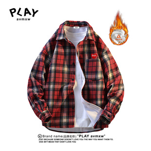 秋冬季 官方衬衫 新款 情侣款 外套 PLAY 潮牌格子加绒加厚长袖 AVMXW
