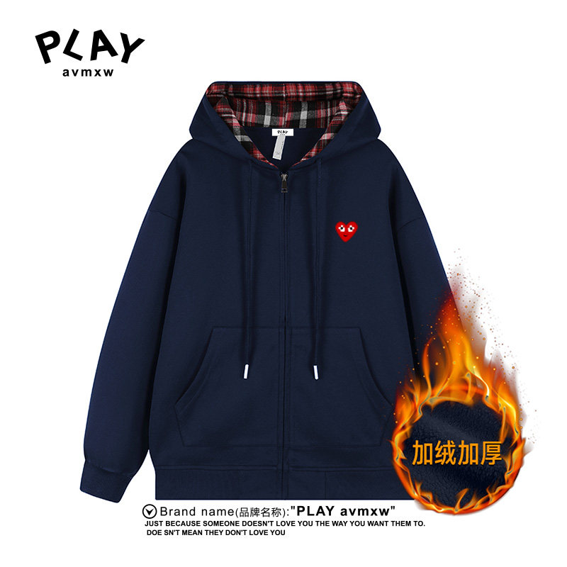PLAYAVMXW连帽潮牌加厚加绒上衣