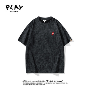 情侣潮牌休闲宽松圆领简约百搭短袖 官方T恤2025年夏季 AVMXW PLAY