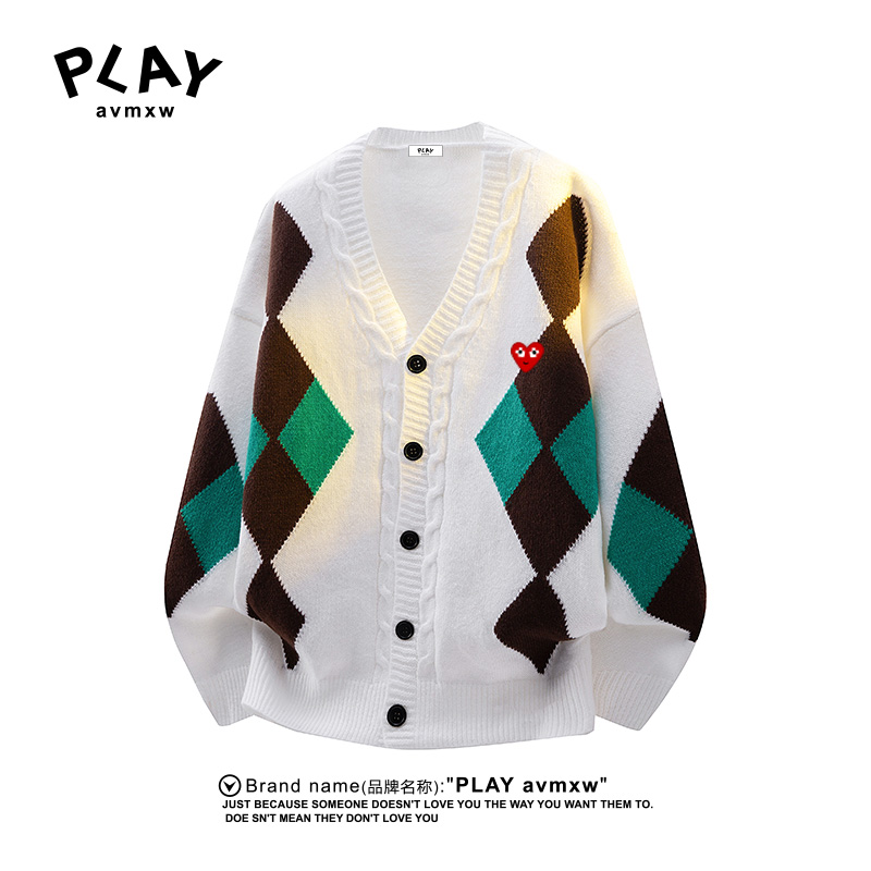 PLAYAVMXW开衫宽松学生圆领毛衣