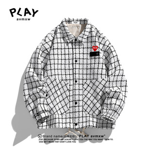男女款 PLAY 新款 官方夹克秋冬季 潮牌休闲宽松百搭格子外套 AVMXW