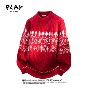 PLAY AVMXW 官方针织衫秋冬季新款情侣同款休闲提花宽松圆领毛衣