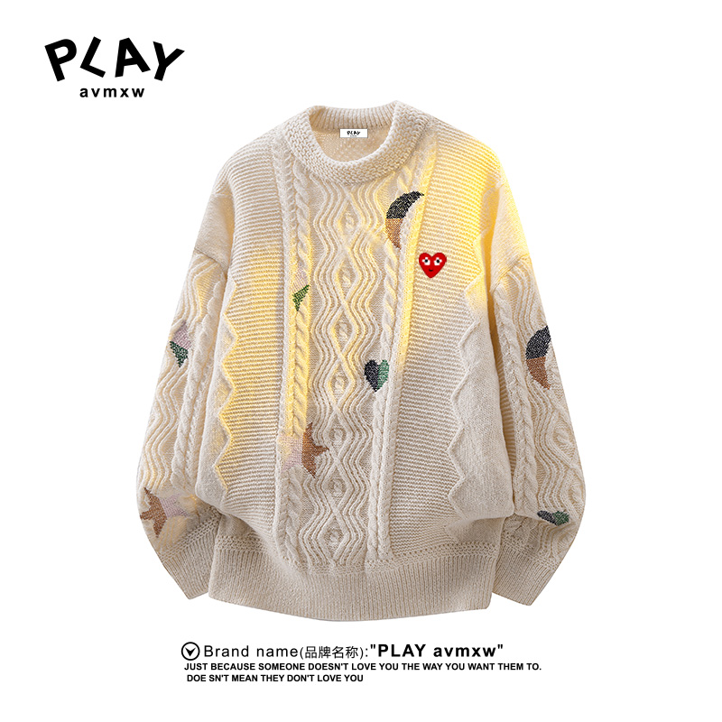 PLAYAVMXW宽松麻花刺绣圆领毛衣