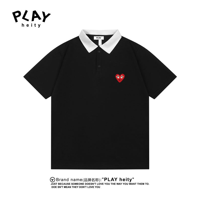 PLAY HEITY 官方POLO衫男女爱心刺绣夏季情侣款潮牌插色翻领短袖