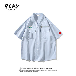 2025年夏季 官方衬衫 新款 情侣潮牌纯色冰丝翻领短袖 PLAY 衫 AVMXW