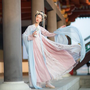 租赁汉服六米大裙摆粉色齐胸襦裙古装整套女中秋国庆文艺演出服租
