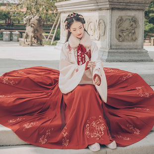 出租汉服广袖流仙裙马面伴娘服精致刺绣中国风写真摄影秋冬款