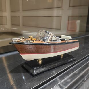 2026办公室摆件工艺木船装饰家居模型手工仿真快艇实木游艇一帆风