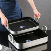 商用不粘锅自助餐展示盘双耳平底海鲜锅复底长方形烤鱼盘电磁炉