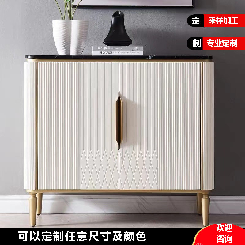 欧式轻奢玄关柜客厅入户大理石双门装饰柜白色餐厅餐边柜进门鞋柜