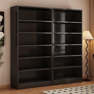 2026复古风黑色实木书柜置物柜一体靠墙收纳柜客厅组合柜学生家用