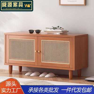 实木换鞋凳现代简约入户鞋柜一体坐凳北欧家用门口玄关藤编换鞋凳