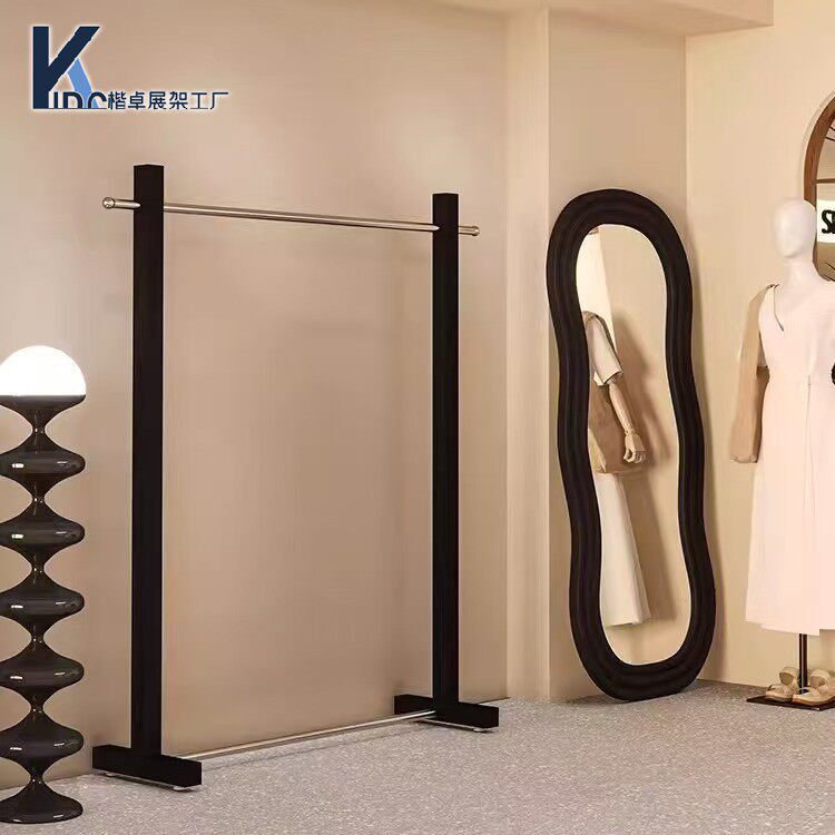 服装店展示架不锈钢中岛架铁艺黑色挂衣架服装陈列道具落地架货架