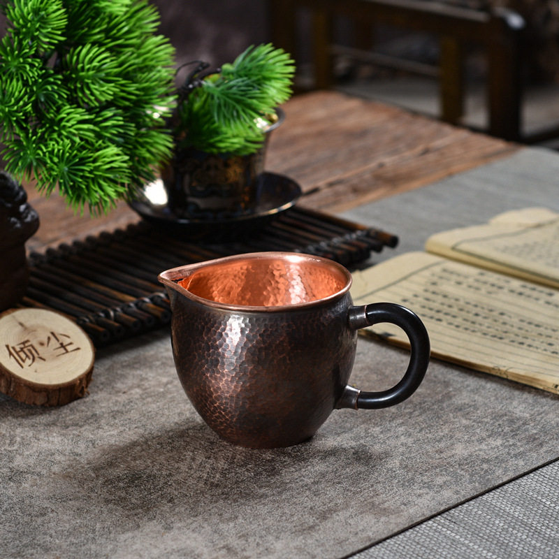 紫铜公道杯 手工锤目纹加厚纯铜公杯 铜杯茶海分茶器匀杯公杯茶具
